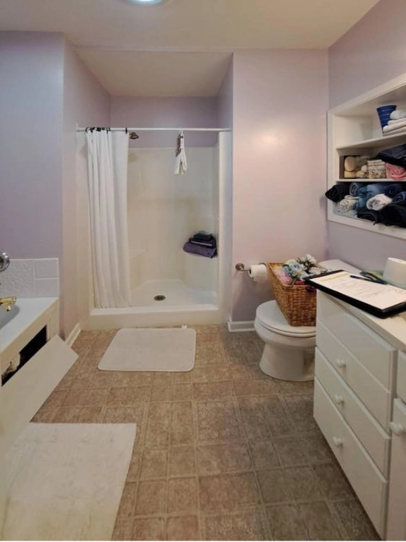 Dated fiberglass tub and shower insert in East Grand Rapids home before renovation.